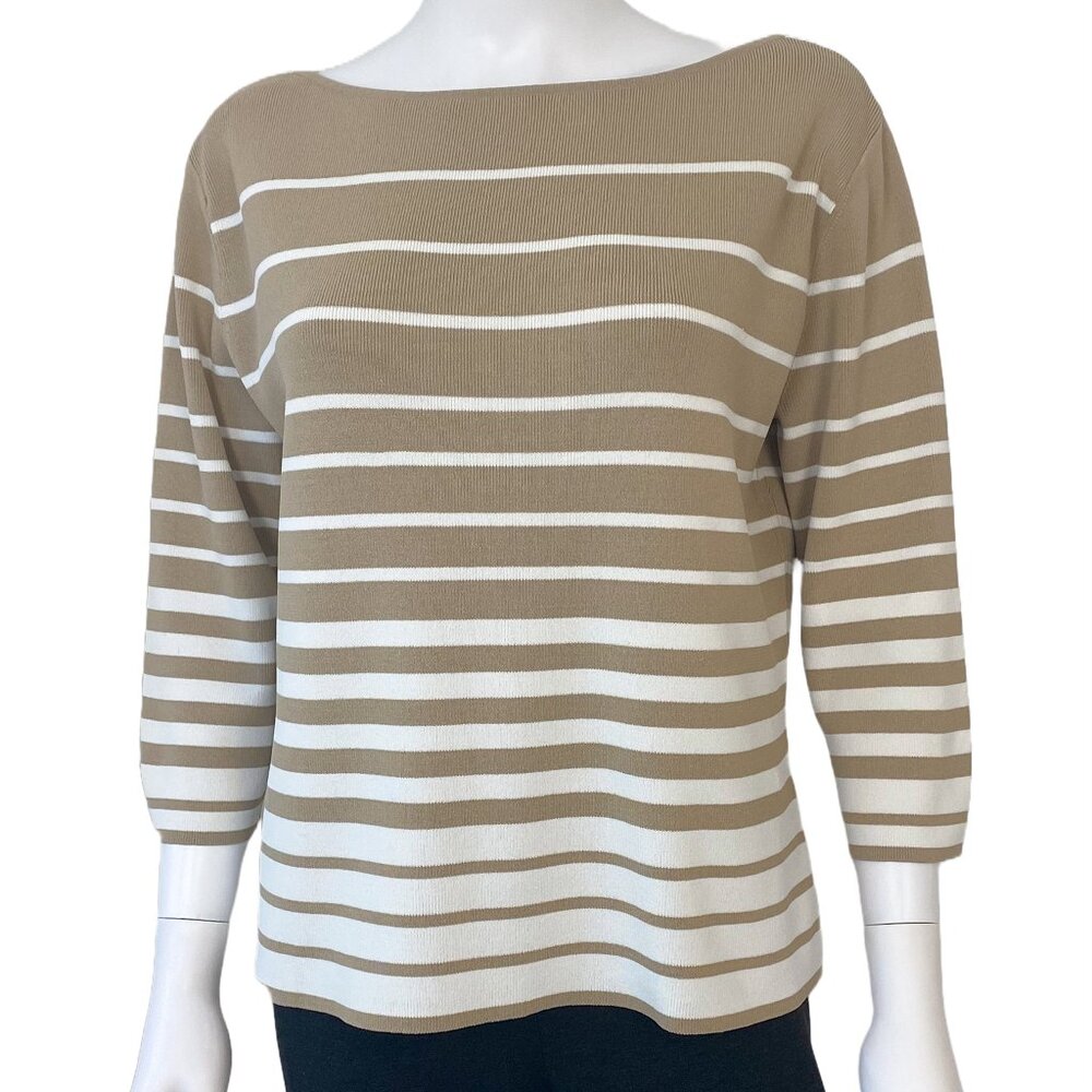 Cyrus White and Beige Striped Knit 3/4 Sleeve Top Size XL